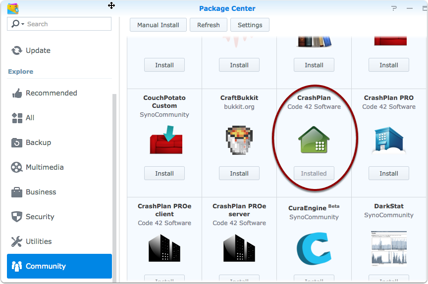 install crashplan on synology